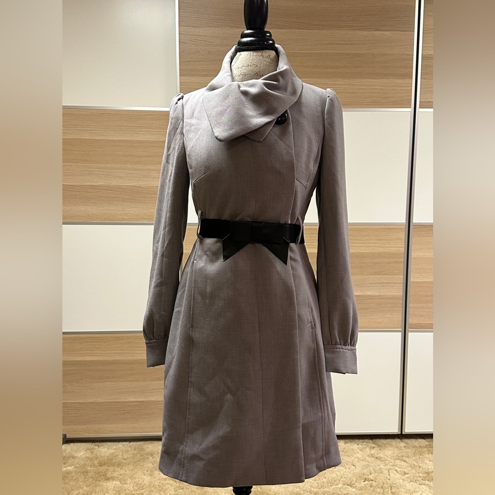 H&M Gray Trench Jacket With Black Belt Size 10 (Eur 40)